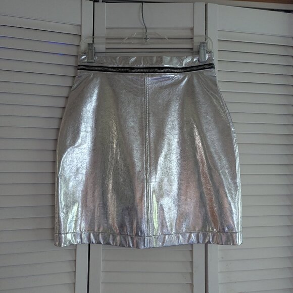 Silver Pleather Zip Mini Skirt by Philosophy di Lorenzo Serafini | Size Small - Picture 1 of 3
